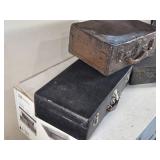 Lot of 3 Antique/Vintage Suitcases including Leather-Trimmed Case, Black Case, and Fabric-Lined Case Lot of 3 Antique/Vintage Suitcases including Leather-Trimmed Case, Black Case, and Fabric-Lined Case