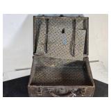 Lot of 3 Antique/Vintage Suitcases including Leather-Trimmed Case, Black Case, and Fabric-Lined Case Lot of 3 Antique/Vintage Suitcases including Leather-Trimmed Case, Black Case, and Fabric-Lined Case