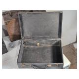 Lot of 3 Antique/Vintage Suitcases including Leather-Trimmed Case, Black Case, and Fabric-Lined Case Lot of 3 Antique/Vintage Suitcases including Leather-Trimmed Case, Black Case, and Fabric-Lined Case