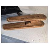 Antique Coal Scuttle and Wooden Boot Jack Antique Coal Scuttle and Wooden Boot Jack