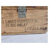 Vintage Wooden Crate with Hinged Lid for storing 300 delay plungers with a .05 second delay Vintage Wooden Crate with Hinged Lid for storing 300 delay plungers with a .05 second delay