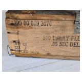 Vintage Wooden Crate with Hinged Lid for storing 300 delay plungers with a .05 second delay Vintage Wooden Crate with Hinged Lid for storing 300 delay plungers with a .05 second delay