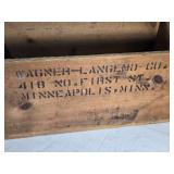Wooden Crate from Wagner-Langemo Co., located at 418 No. First St. Minneapolis, Minn Wooden Crate from Wagner-Langemo Co., located at 418 No. First St. Minneapolis, Minn