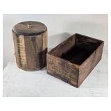 Vintage Gray Ribbon Brand Wooden Prune Box and other Wooden Cylinder Shaped Box with Lid Vintage Gray Ribbon Brand Wooden Prune Box and other Wooden Cylinder Shaped Box with Lid