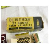 Vintage Mastercraft 22 Short High Velocity Ammunition (only 2 small boxes are full) with NRA Freedom Keychain Vintage Mastercraft 22 Short High Velocity Ammunition (only 2 small boxes are full) with NRA Freedom Keychain