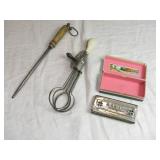 Vintage Hohner Echo Harmonica, Hand Egg Beater, and Sharpening Steel Vintage Hohner Echo Harmonica, Hand Egg Beater, and Sharpening Steel
