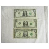 Three One Dollar Star Notes Series 2021, 1995, and 2013 Three One Dollar Star Notes Series 2021, 1995, and 2013