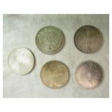 Lot of 5 Deutsche Mark Coins Featuring 1972 Munich Olympics Commemorative Design Lot of 5 Deutsche Mark Coins Featuring 1972 Munich Olympics Commemorative Design