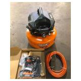 RIDGID 6 Gal. 150 PSI Portable Electric Oil-Free Jobsite Pancake Air Compressor with 25 ft. Air Hose and 18GA Brad Nailer   Customer Returns See Pictures RIDGID 6 Gal. 150 PSI Portable Electric Oil-Free Jobsite Pancake Air Compressor with 25 ft. Air Hose and 18GA Brad Nailer   Customer Returns See Pictures
