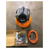 RIDGID 6 Gal. 150 PSI Portable Electric Oil-Free Jobsite Pancake Air Compressor with 25 ft. Air Hose and 18GA Brad Nailer   Customer Returns See Pictures RIDGID 6 Gal. 150 PSI Portable Electric Oil-Free Jobsite Pancake Air Compressor with 25 ft. Air Hose and 18GA Brad Nailer   Customer Returns See Pictures