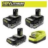 RYOBI ONE+ 18V Lithium-Ion HIGH PERFORMANCE Starter Kit with 2.0 Ah Battery, (2) 4.0 Ah Batteries, and Charger  Customer Returns See Pictures RYOBI ONE+ 18V Lithium-Ion HIGH PERFORMANCE Starter Kit with 2.0 Ah Battery, (2) 4.0 Ah Batteries, and Charger  Customer Returns See Pictures