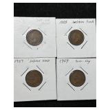 4 US INDIAN HEAD CENTS 1904 1905 1907 1909 4 US INDIAN HEAD CENTS 1904 1905 1907 1909