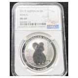 2017 AUSTRALIAN KOALA 1 TROY OZ .999 FINE SILVER NGC MS69 2017 AUSTRALIAN KOALA 1 TROY OZ .999 FINE SILVER NGC MS69