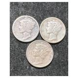 3 US MERCURY DIMES 1927 1937-S 1940 3 US MERCURY DIMES 1927 1937-S 1940