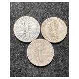 3 US MERCURY DIMES 1927 1937-S 1940 3 US MERCURY DIMES 1927 1937-S 1940