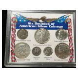 6 DECADES OF AMERICAN SILVER COINAGE 7 COIN SET 6 DECADES OF AMERICAN SILVER COINAGE 7 COIN SET