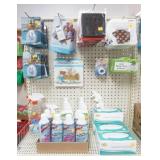 disinfectant spray, hooks, masks, drug tests, other cleaner