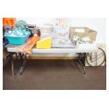 Metal Signs, Collapsible Oars, Game Scales, Clear Storage Totes and Lids, Fur, 2 Boxes of Carineaners