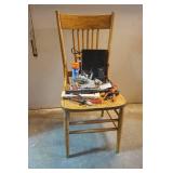 Hardware, DVD Player, Wooden Chair, Hand Tools, Steel Wool, Sandpaper, Twist Ties