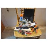Hardware, DVD Player, Wooden Chair, Hand Tools, Steel Wool, Sandpaper, Twist Ties