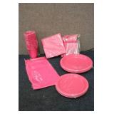 Pink plates, cups, forks, and more!...