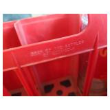 Collectible Plastic Coke Crate with Handle and Various Vintage Soda Bottles