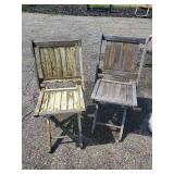 3 wooden Folding Chairs and Wooden Door with Great Patina
