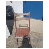 3 wooden Folding Chairs and Wooden Door with Great Patina