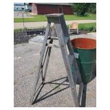 Large Metal Barrel, Folding Wooden painters Ladder, and Milk Can