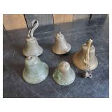 5 Vintage 100+ year old bells Brass School/Christmas Bells