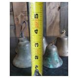 5 Vintage 100+ year old bells Brass School/Christmas Bells