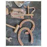 Mixed Lot of Vintage Items Tools, Horseshoes Jar and much more