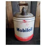 Large Mobil oil Metal 5 Gallon Oil Can with Spout and Wooden handle