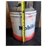 Large Mobil oil Metal 5 Gallon Oil Can with Spout and Wooden handle