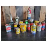 Various Vintage Collectible  Oil Cans - Auto Accessories Heet, Oil Bottle with Spout, Brasso and more
