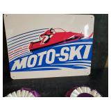 2 Highly Collectible Vintage purple Snowmobile Ribbons and Moto-Ski Metal Sign
