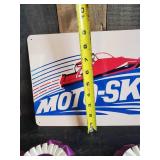2 Highly Collectible Vintage purple Snowmobile Ribbons and Moto-Ski Metal Sign