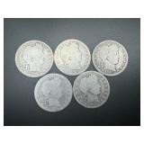 Five 90% Silver Barber Quarters Five 90% Silver Barber Quarters