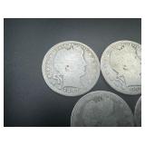 Five 90% Silver Barber Quarters Five 90% Silver Barber Quarters