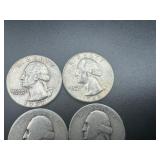 Four 90% Silver Washington Quarters Four 90% Silver Washington Quarters