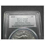 2015 1 Oz. American Silver Eagle Special Holiday Season Issue PCGS MS69  PCGS Price Guide $67 2015 1 Oz. American Silver Eagle Special Holiday Season Issue PCGS MS69  PCGS Price Guide $67