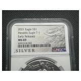2021 1 Oz. Type 1 Silver American Eagle Early Releases NGC MS69 2021 1 Oz. Type 1 Silver American Eagle Early Releases NGC MS69