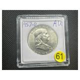 1957-D Silver Franklin Half Dollar Marked AU When Purchased 1957-D Silver Franklin Half Dollar Marked AU When Purchased