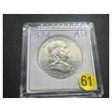 1957-D Silver Franklin Half Dollar Marked AU When Purchased 1957-D Silver Franklin Half Dollar Marked AU When Purchased