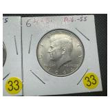 Two 90% Silver Kennedy Half Dollars: 1964 and 1964-D - Both Marked AU55 when Purchased - Nice Mint Luster!! Two 90% Silver Kennedy Half Dollars: 1964 and 1964-D - Both Marked AU55 when Purchased - Nice Mint Luster!!