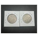 Two 90% Silver Kennedy Half Dollars: 1964 and 1964-D - Both Marked AU55 when Purchased - Nice Mint Luster!! Two 90% Silver Kennedy Half Dollars: 1964 and 1964-D - Both Marked AU55 when Purchased - Nice Mint Luster!!