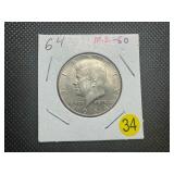 1964 90% Silver Kennedy Half Dollar Marked MS60 When Purchased - Nice Mint Luster!! 1964 90% Silver Kennedy Half Dollar Marked MS60 When Purchased - Nice Mint Luster!!