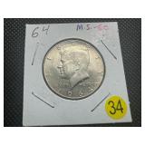 1964 90% Silver Kennedy Half Dollar Marked MS60 When Purchased - Nice Mint Luster!! 1964 90% Silver Kennedy Half Dollar Marked MS60 When Purchased - Nice Mint Luster!!