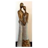 Mother and Daughter Sculpture in Resin Gold and Ligh Blue