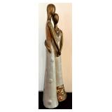 Mother and Daughter Sculpture in Resin Gold and Ligh Blue